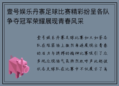 壹号娱乐丹寨足球比赛精彩纷呈各队争夺冠军荣耀展现青春风采